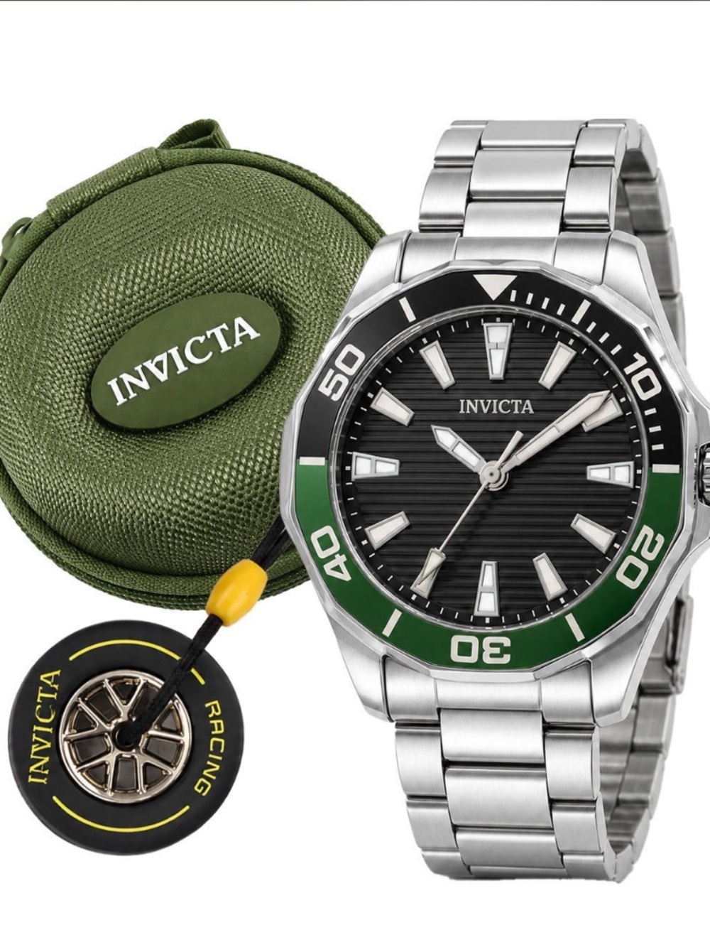 NEW Invicta Men’s Bundle Invicta Pro Diver Men 46mm Green Silver Tone Watch